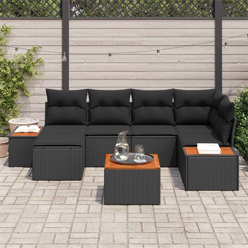 Afuera Living 7 Piece Black Poly Rattan Garden Sofa Set With Cushions