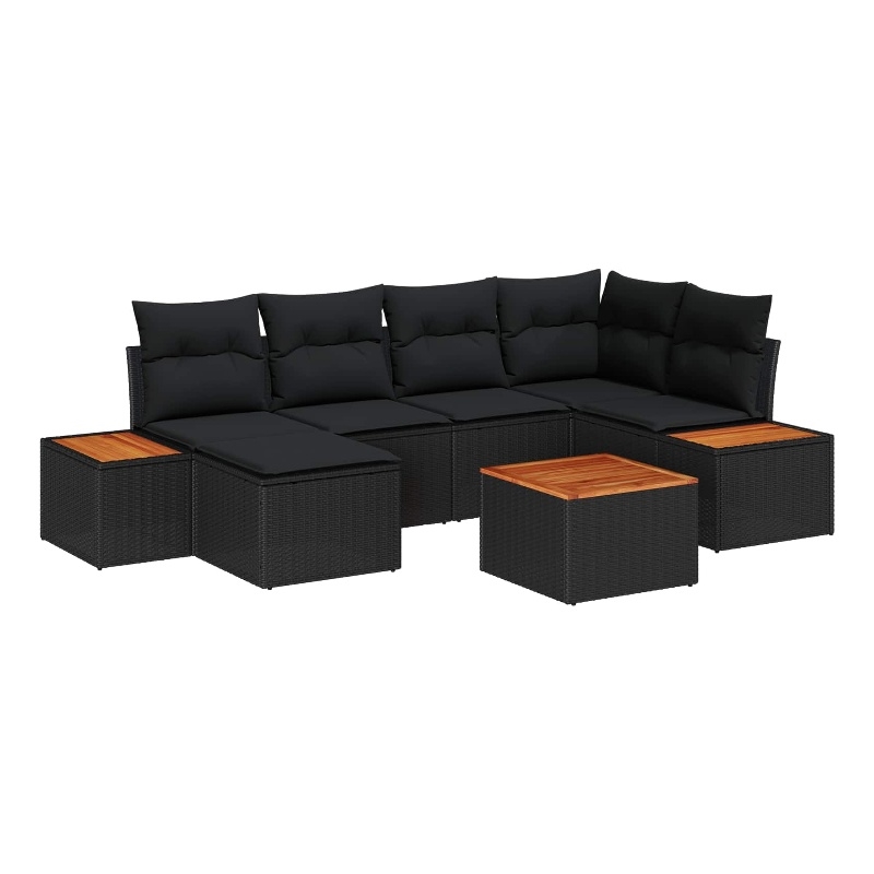 Afuera Living 7 Piece Black Poly Rattan Garden Sofa Set With Cushions