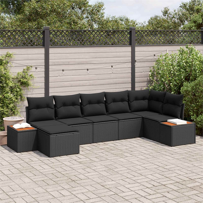 Afuera Living 8 Piece Black Poly Rattan Garden Sofa Set With Cushions