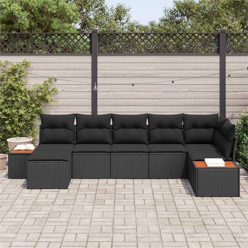 Afuera Living 8 Piece Black Poly Rattan Garden Sofa Set With Cushions