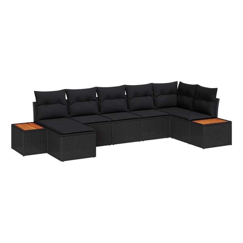 Afuera Living 8 Piece Black Poly Rattan Garden Sofa Set With Cushions