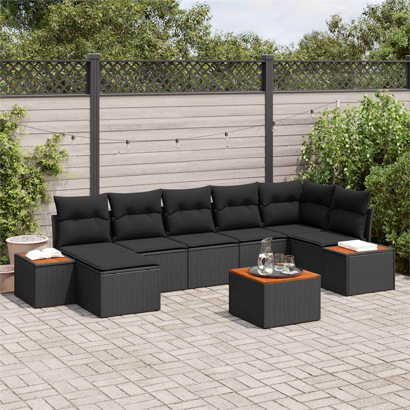 Afuera Living 8 Piece Black Poly Rattan Garden Sofa Set With Cushions