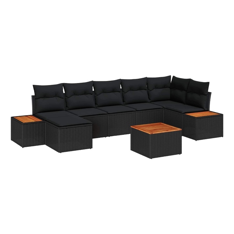 Afuera Living 8 Piece Black Poly Rattan Garden Sofa Set With Cushions