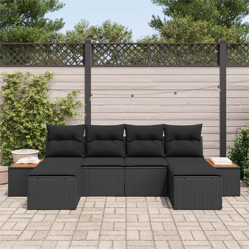 Afuera Living 6 Piece Black Poly Rattan Garden Sofa Set With Cushions