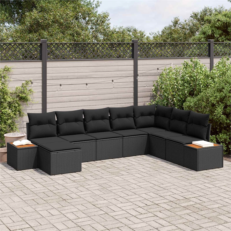 Afuera Living 9 Piece Black Poly Rattan Garden Sofa Set With Cushions