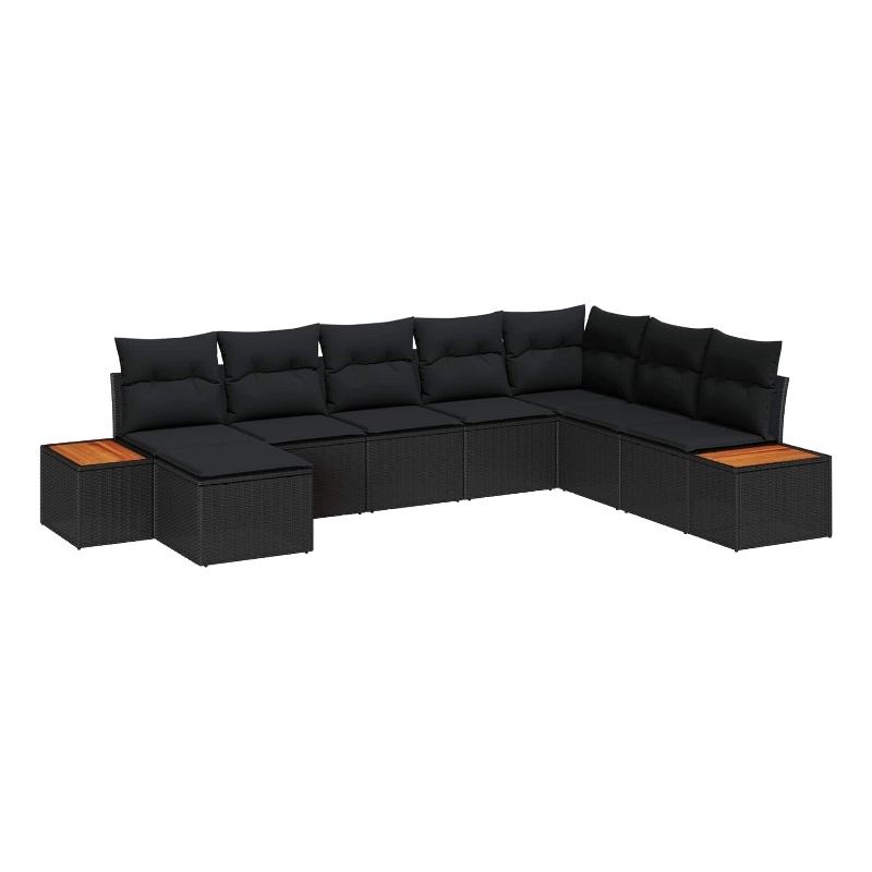 Afuera Living 9 Piece Black Poly Rattan Garden Sofa Set With Cushions