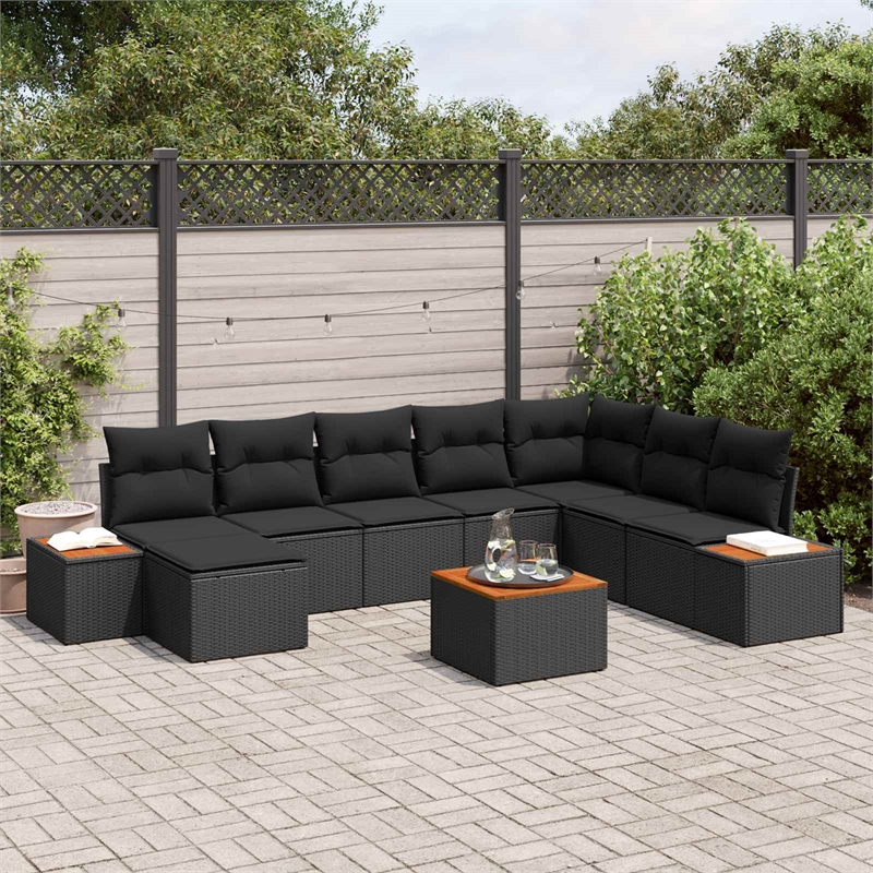 Afuera Living 9 Piece Black Poly Rattan Garden Sofa Set With Cushions