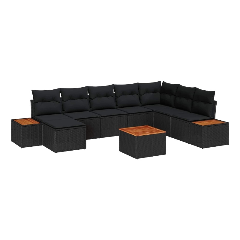 Afuera Living 9 Piece Black Poly Rattan Garden Sofa Set With Cushions