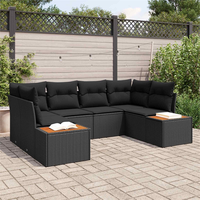 Afuera Living 6 Piece Black Poly Rattan Garden Sofa Set With Cushions