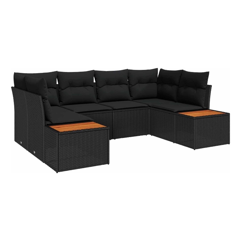 Afuera Living 6 Piece Black Poly Rattan Garden Sofa Set With Cushions