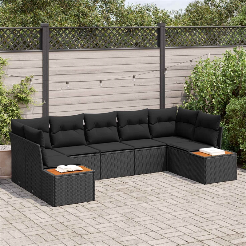 Afuera Living 7 Piece Black Poly Rattan Garden Sofa Set With Cushions