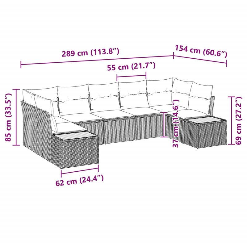 Afuera Living 7 Piece Black Poly Rattan Garden Sofa Set With Cushions