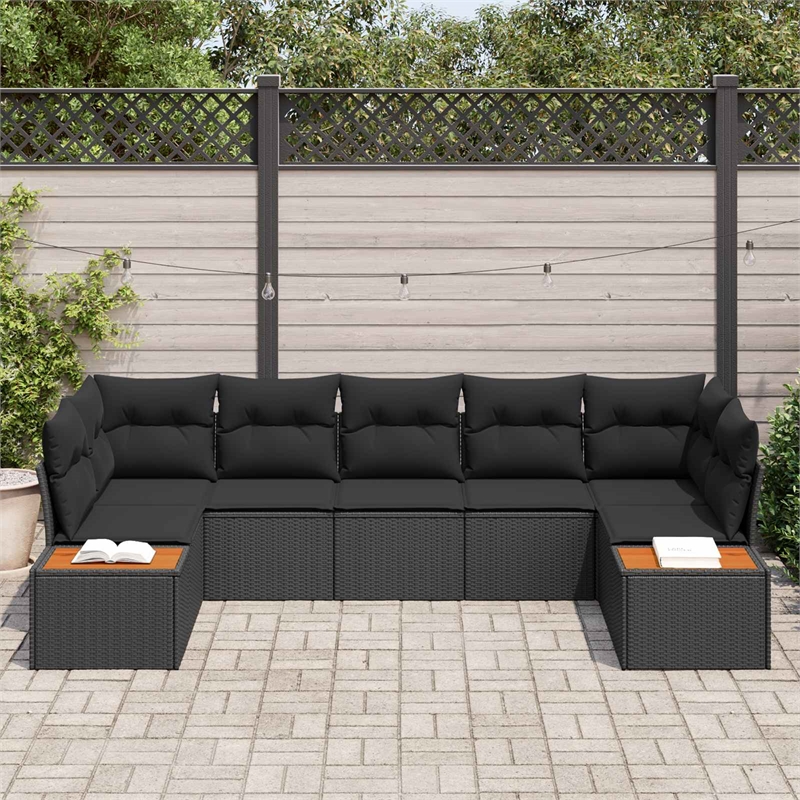 Afuera Living 7 Piece Black Poly Rattan Garden Sofa Set With Cushions