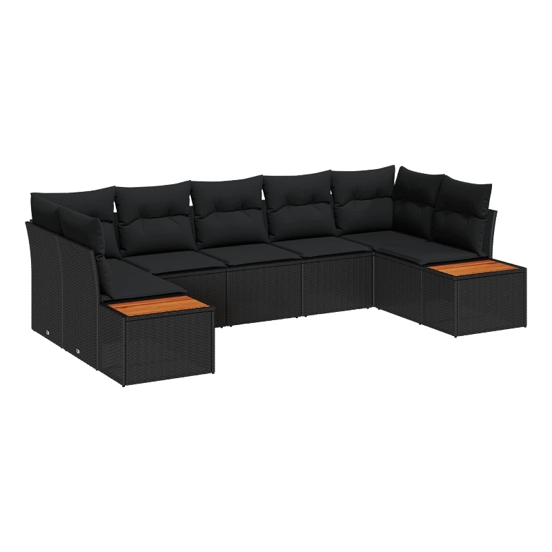 Afuera Living 7 Piece Black Poly Rattan Garden Sofa Set With Cushions