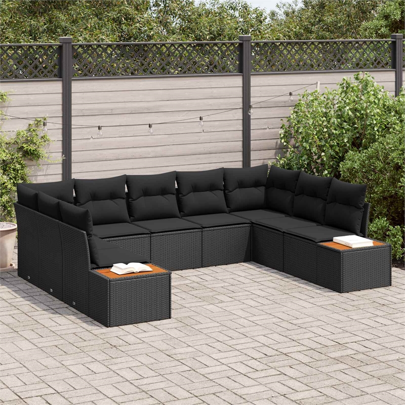 Afuera Living 5 Piece Black Poly Rattan Garden Sofa Set With Cushions