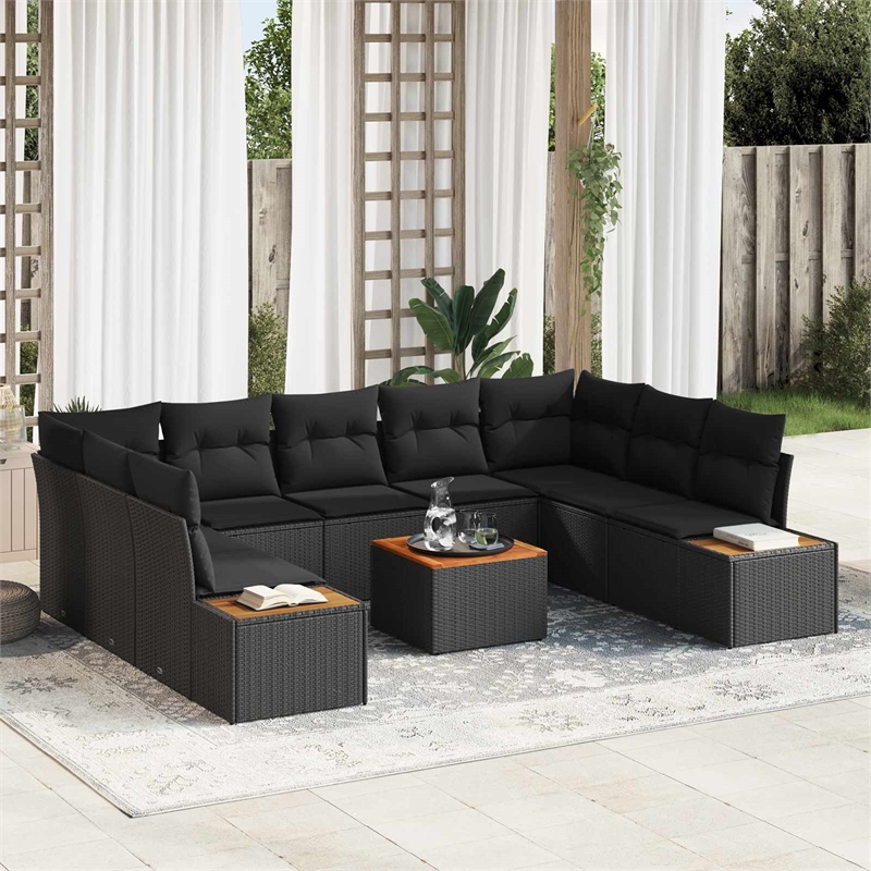 Afuera Living 5 Piece Black Poly Rattan Garden Sofa Set With Cushions