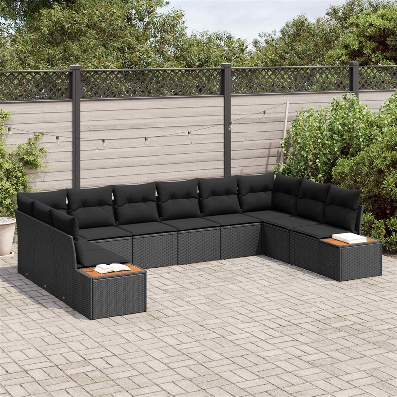 Afuera Living 10 Piece Black Poly Rattan Garden Sofa Set With Cushions
