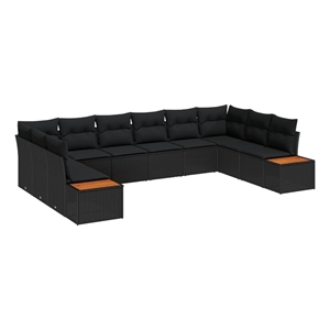 Afuera Living 10 Piece Black Poly Rattan Garden Sofa Set With Cushions
