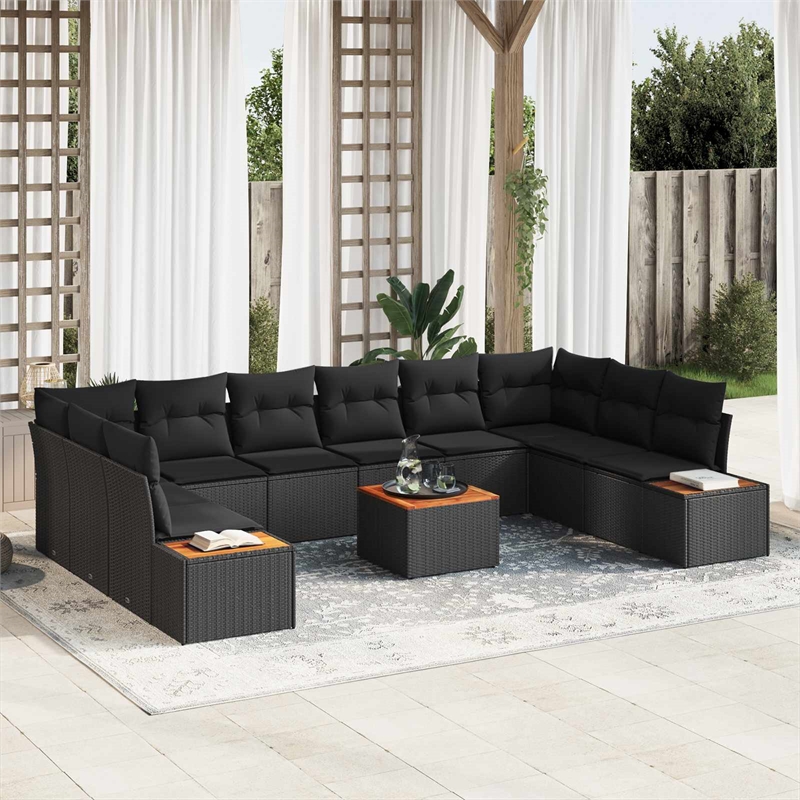 Afuera Living 10 Piece Black Poly Rattan Garden Sofa Set With Cushions