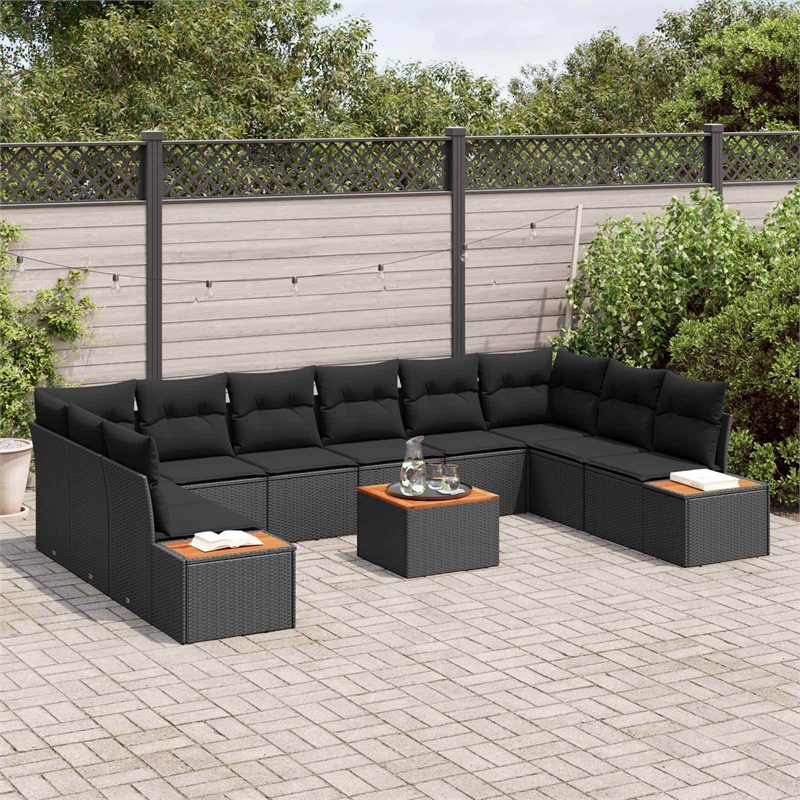Afuera Living 10 Piece Black Poly Rattan Garden Sofa Set With Cushions