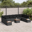 Afuera Living 10 Piece Black Poly Rattan Garden Sofa Set With Cushions