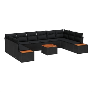 Afuera Living 10 Piece Black Poly Rattan Garden Sofa Set With Cushions