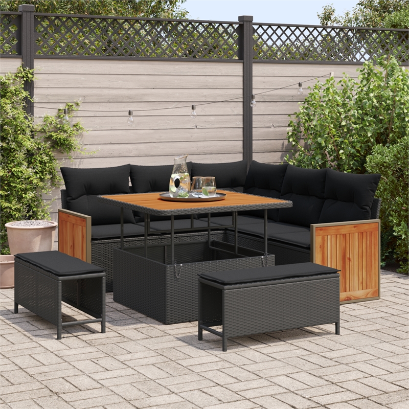 Afuera Living 8 Piece Poly Rattan & Powder-Coated Steel Garden Sofa Set in Black