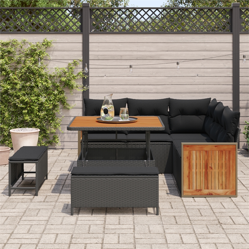 Afuera Living 8 Piece Poly Rattan & Powder-Coated Steel Garden Sofa Set in Black