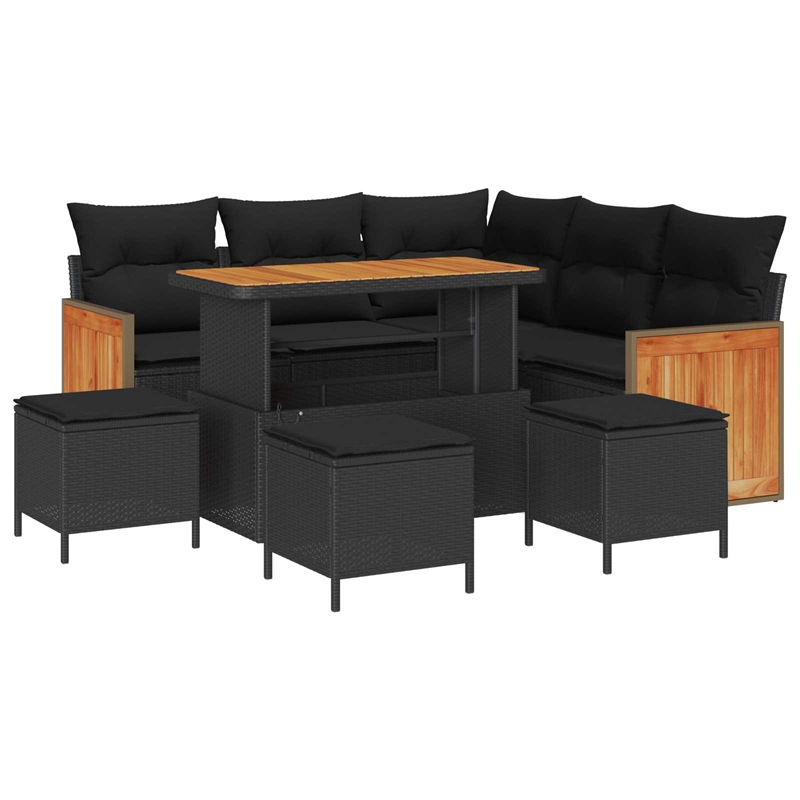 Afuera Living 9 Piece Poly Rattan & Powder-Coated Steel Garden Sofa Set in Black