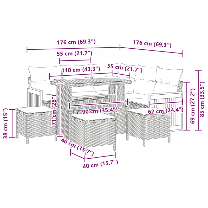 Afuera Living 9 Piece Poly Rattan & Powder-Coated Steel Garden Sofa Set in Black