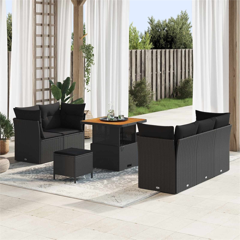 Afuera Living 8 Piece Poly Rattan & Powder-Coated Steel Garden Sofa Set in Black