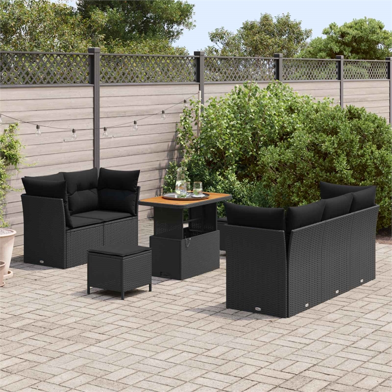 Afuera Living 8 Piece Poly Rattan & Powder-Coated Steel Garden Sofa Set in Black