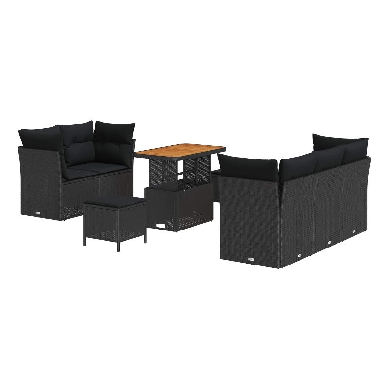 Afuera Living 8 Piece Poly Rattan & Powder-Coated Steel Garden Sofa Set in Black
