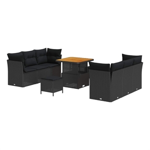 Afuera Living 9 Piece Black Poly Rattan Garden Sofa Set With Cushions