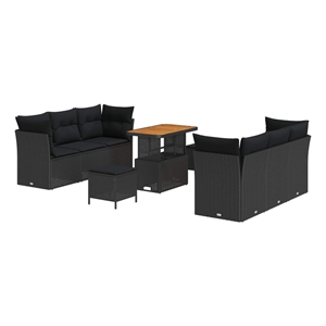 Afuera Living 9 Piece Black Poly Rattan Garden Sofa Set With Cushions