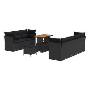 Afuera Living 10 Piece Black Garden Sofa Set With Cushions And Storage