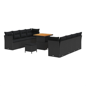 Afuera Living 11 Piece Black Poly Rattan Garden Sofa Set With Cushions