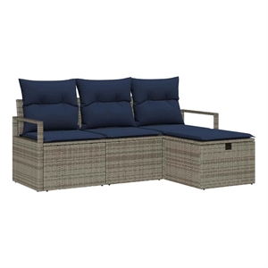 Afuera Living 4 Piece Gray Poly Rattan Sofa Set With Cushions in Navy
