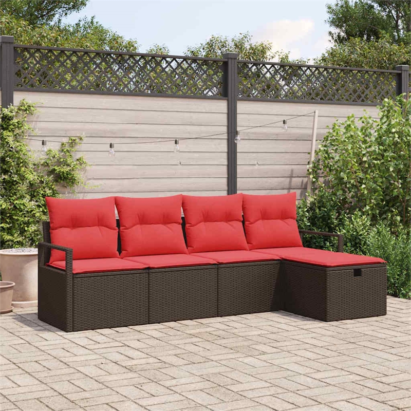 Afuera Living Brown Poly Rattan Sofa Set With Storage and Cushions in Red