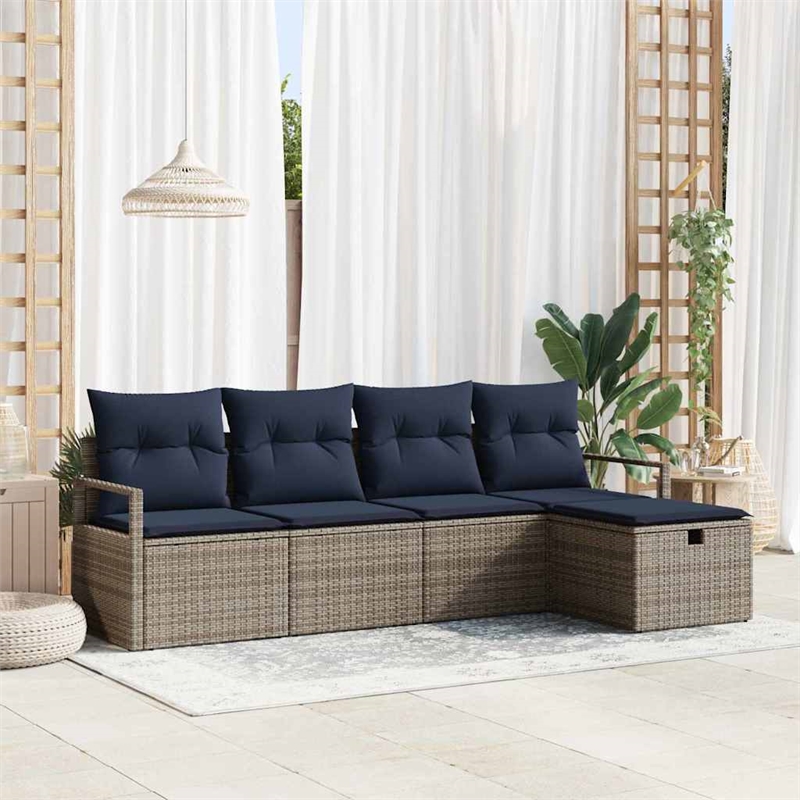 Afuera Living 5 Piece Gray Poly Rattan Sofa Set With Cushions in Navy