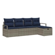 Afuera Living 5 Piece Gray Poly Rattan Sofa Set With Cushions in Navy