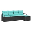 Afuera Living 5 Piece Black Poly Rattan Sofa Set With Cushions in Turquoise
