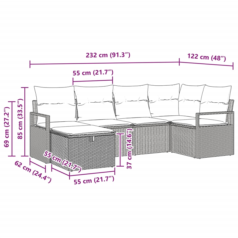 Afuera Living Brown Poly Rattan Sofa Set With Cushions And Storage in Red