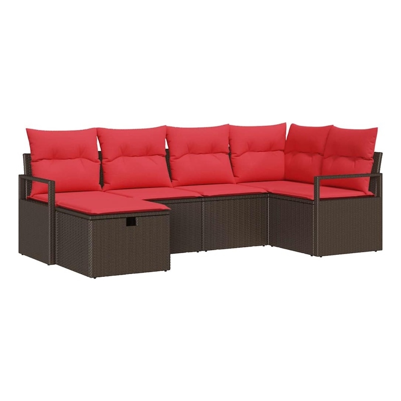 Afuera Living Brown Poly Rattan Sofa Set With Cushions And Storage in Red