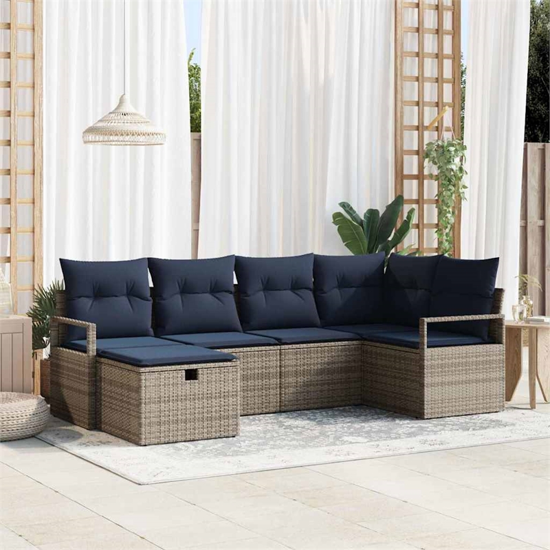 Afuera Living Gray Poly Rattan Sofa Set With Cushions And Storage in Navy