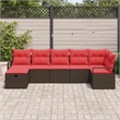 Afuera Living 7 Piece Brown Poly Rattan Sofa Set With Cushions in Red