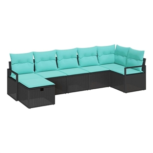 Afuera Living 7 Piece Black Poly Rattan Sofa Set With Cushions in Turquoise