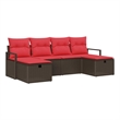 Afuera Living 6 Piece Brown Poly Rattan Sofa Set With Cushions in Red