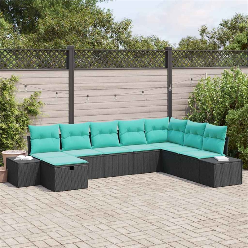 Afuera Living 8 Piece Black Poly Rattan Garden Sofa Set With Pillows