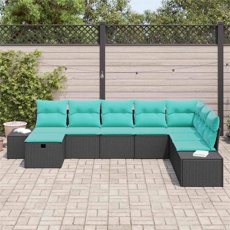 Afuera Living 8 Piece Black Poly Rattan Garden Sofa Set With Pillows